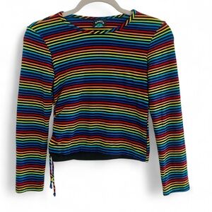 VINTAGE 90’S EARTH GIRL BY ANXIETY RAINBOW STRIPED CROPPED TOP SIZE SMALL